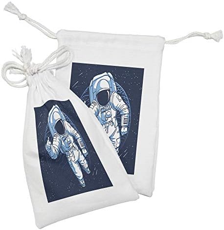 Ambsonne Astronaut Tkanina za torbicu od 2, crtani dizajn svemira na svemirskom svemiru, mala vreća za vuču za toaletne potrepštine
