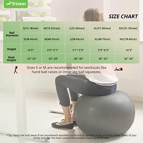 Trideer Extra debela kugla za vježbanje joge kuglica, 5 veličina kuglica, švicarska lopta za ravnotežu, stabilnost, trudnoća,