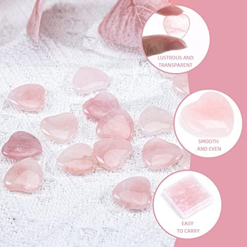 Fanatici srca od ružičastog kvarca, 16pcs prirodni kristali za iscjeljivanje srca, volumetrijski mini džepni kamenčići, Ljubavni