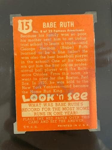 1952. Topps Izgled n Vidi 15 Babe Ruth N.Y. Yankees bejzbol kartica SGC 4.5 VG/EX+ - BASEBALE KARTICE