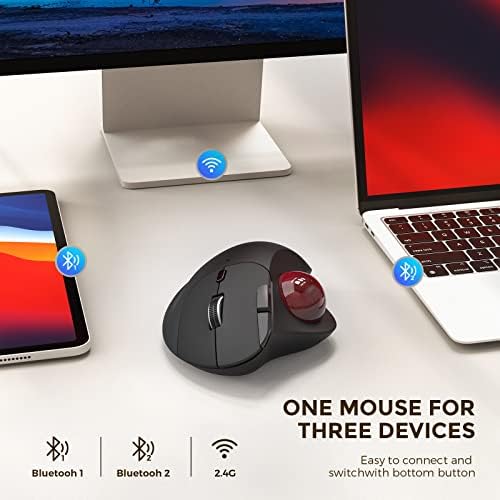 Bežični trackball miš, Ergonomski trackball miš podržava povezivanje 3 uređaja, Jednostavno upravljanje palcem, precizno