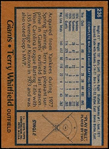 1978. Topps 236 Terry Whitfield San Francisco Giants NM Giants