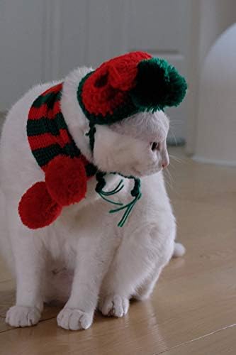 Pawskido Cat Božićni kostim, pleteni šešir za kućne ljubimce i praznični šal zimske odjeće mačke