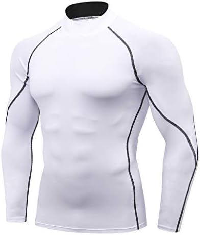 XXBR Kompresijske majice za muške, dugi rukavi rugani vrat atletski trening košulja aktivni sportski sloj donji sloj donje