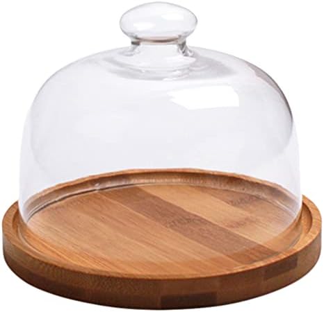 CABILOCK CUPCAKE Toppers Stakleni kolač Dome stakleni okrugli poklopac za kolač s drvenim ladicama poklopca za hranu Poklopac