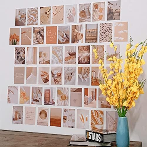 Suhedbn beige zidni kolaž komplet estetske slike fotografija, 50 pcs 4inchx6inch boho kartice, komplet plakata za ispis s