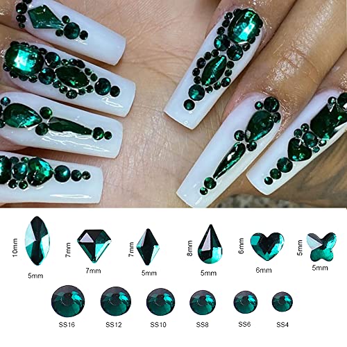 Smaragdno zeleni rhinestones za nokte 810pcs kristalni Dragulji za nokte kamenje zeleni kristalni rhinestones s ravnim leđima