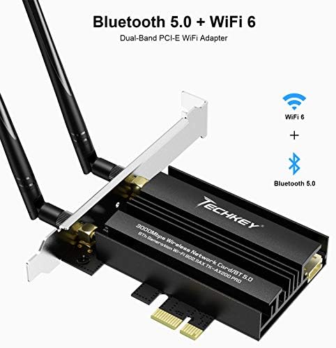 TechKey Wifi 6 kartica PCIE 3000Mbps za PC, bežični adapter s Bluetooth 5.0 dongle 802.11AX WiFi Adapter Express Network