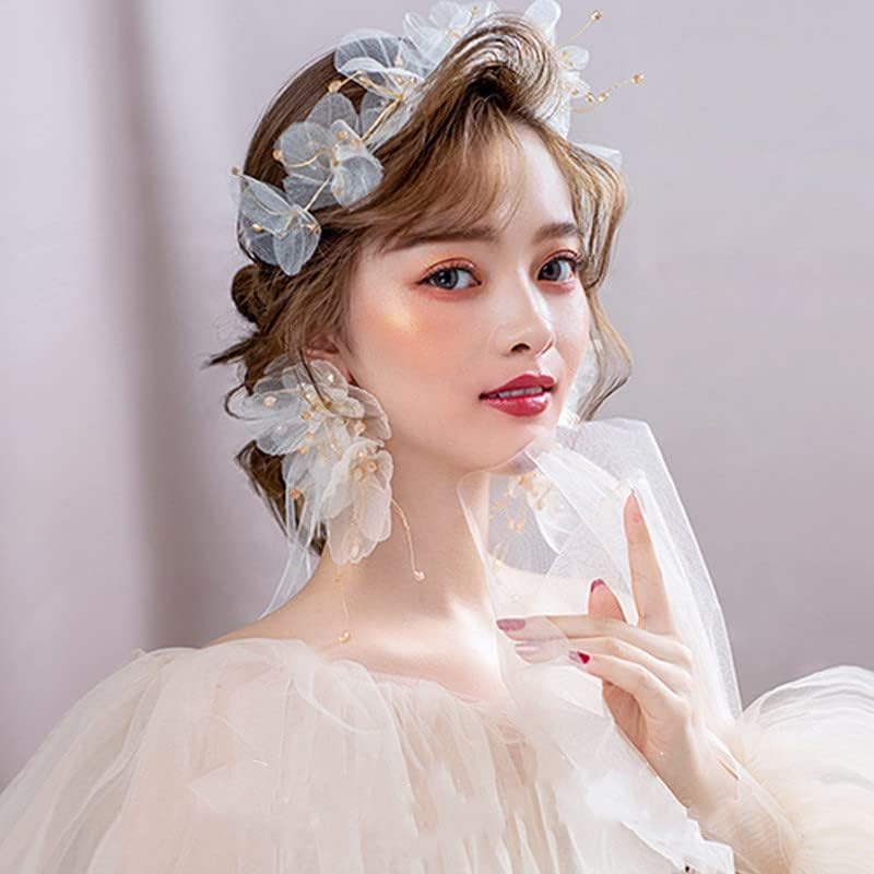 nakit za kosu kruna tijara za žene Prekrasna ručno izrađena vjenčana tijara od pređe s cvjetnim uzorkom s naušnicom s perlicama