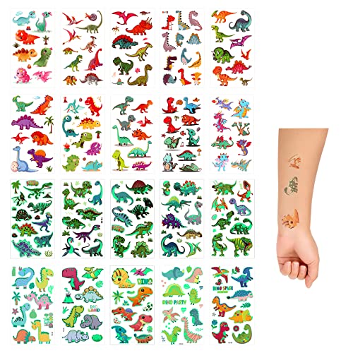 Savita 20 listova dječje privremene tetovaže, užarene naljepnice za tetovaže dinosaura vodootporne lažne tetovaže iz crtića