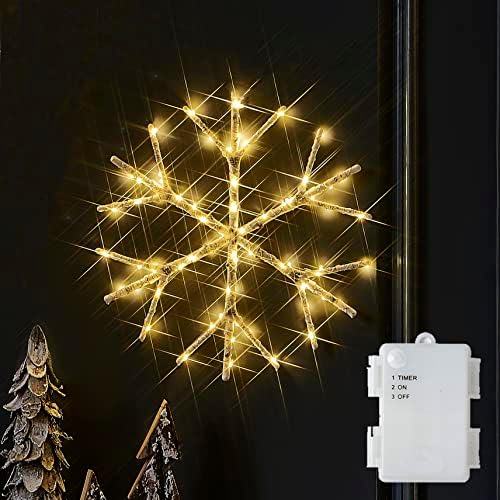 Litbloom osvijetljena snježna pahulja 70 Fairy Lights 14in Battery s timerom za prozor božićni ukras unutarnji vanjski otvor