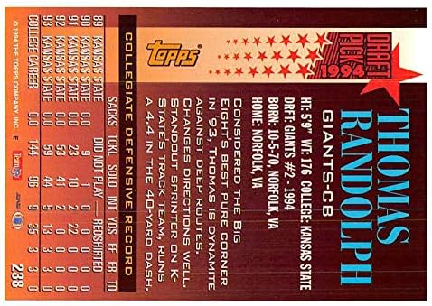 1994. Topps Football Card 238 Thomas Randolph RC Rookie Card New York Giants Službeni NFL trgovačka karta