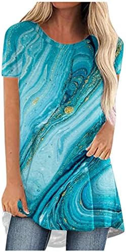 Ženski ljetni modni vrhovi po cijeloj tiskanoj majici okrugli vrat kratki rukavi bluza ležerna tunična vrhova za gamaše