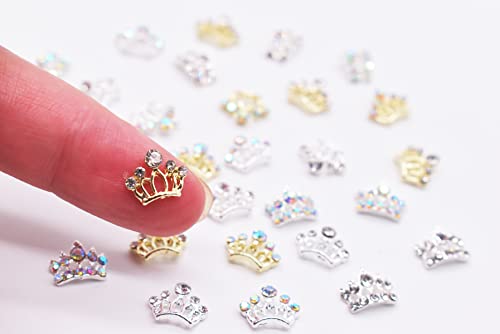 LIFOOST 30PCS Crown Charms čari s rhinestones zlatnim i srebrnim nakitom za nokte za umjetnost noktiju 3d žene nokti Big