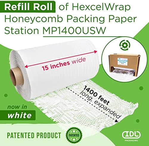 IDL Pakiranje 15.25 X 1400 'Roll za punjenje za MP -1400USW HexcelWrap Honeycomb Packing Papir Station, White - Zaštitni