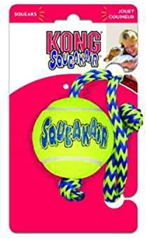 Kong-Squeakair Ball Mit Seil-Premium-Hundespielzeug, Tihischende Tenisbälle, Zahnschonend-Für Mittelgroße Hunde