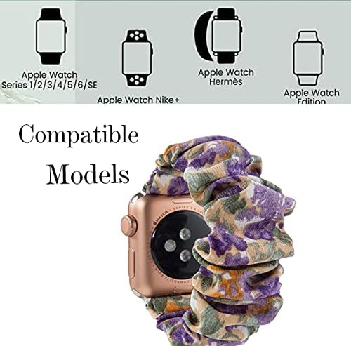 3 pakiranja Scrunchie Band kompatibilno za pojas Apple Watch 38 mm 41 mm 42 mm 40 mm 44 mm 45 mm za žene, mekani uzorak na
