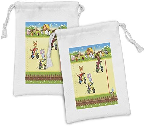Kunična torbica za životinjsku tkaninu od 2, trkačka miša mačka i pas na biciklu na farmi životinjski komični karikaturni
