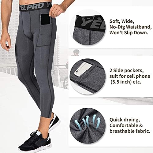 Muške kompresijske hlače s džepovima 3/4 Vježbanje suhog baselaza u donjem rublju Sport Sport Trčanje gamaša Capris 3 Pack