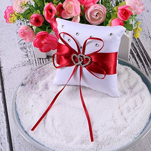 Jastuk za vjenčani prsten od 10.10 cm, bijeli i crveni držač jastuka za vjenčani prsten s dvostrukim srcem kutija za vjenčani