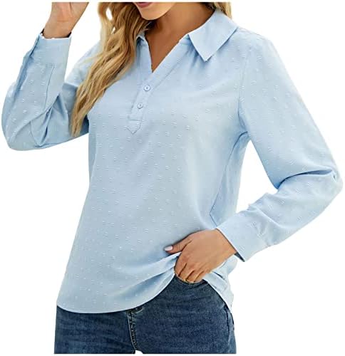 Lapel Henley košulja za žene casual odjeveni uredski radovi vrhovi pom pom gumb up v vrat dugi rukavi jesen tunik polo majica
