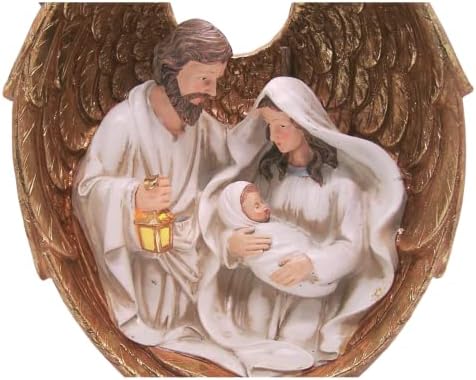 Osvijetljena figurica svete obitelji s anđeoskim krilima, samostojeći sezonski dekor, religiozni božićni ukras, 9,75 inča