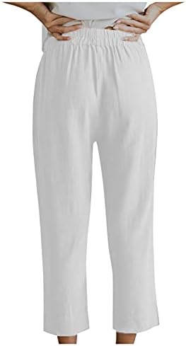 Xiloccer Capri hlače za žene džepne hlače pamučne zategnute hlače Čvrsta žena odjeća lanene hlače