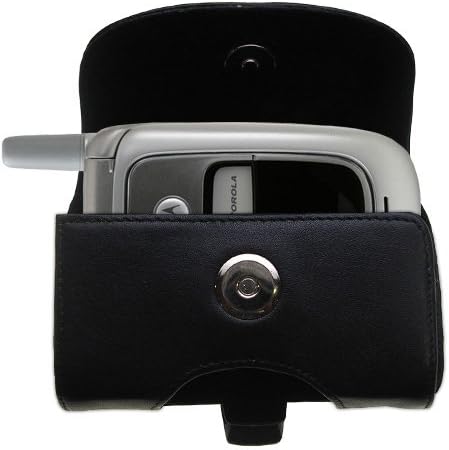 Gomadični dizajner crne kože Motorola V235 remen za nošenje - uključuje opcionalnu petlju za remen i uklonjivi isječak