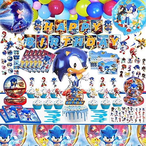 Sonic rođendanski pribor, Sonic rođendanski ukrasi uključuju natpis, poklopac torte, balone, posuđe, pozivnice, Tetovaže,