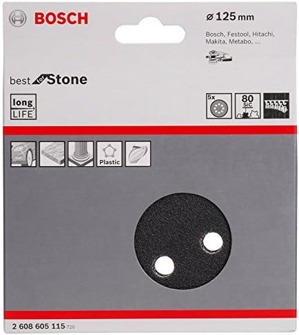 Bosch 2608605115 listovi za brušenje nasumične orbite, najbolje za promjer kamena-125 mm, 8 rupa-80 grit, crna, 125 mm