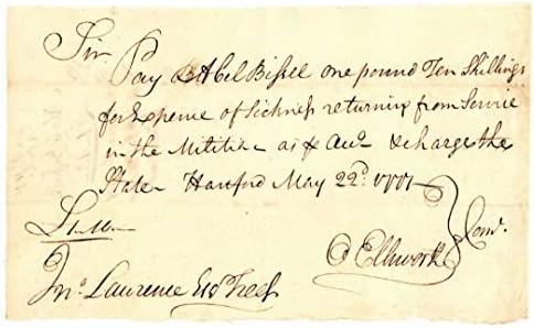Oliver Ellsvort potpisao je naredbu o plaćama za revolucionarni rat-autogrami