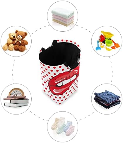Torba za donje rublje u stilu pop art-A s ručkama, crvenim usnama i zubima, sklopiva košara za rublje dizajnirana za uređenje