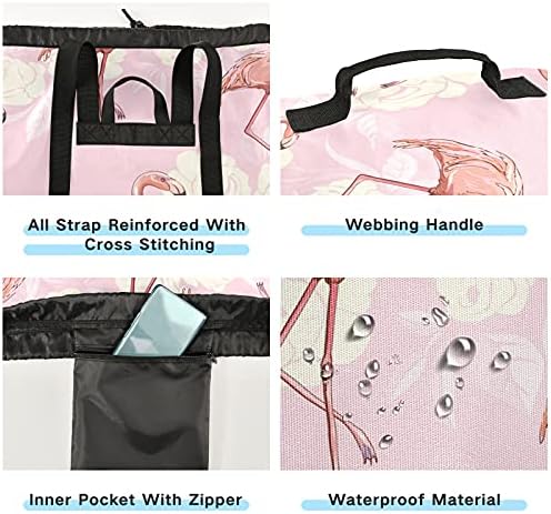 Ružičasta Flamingo torba za pranje rublja s naramenicama ruksak za pranje rublja torba za vezanje viseća košara za potrepštine