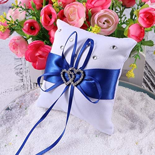 Bijeli jastuci jastuk za zaručnički prsten satenski ukras dvostrukog srca jastuk za predstavljanje vjenčanog prstena, jastuk