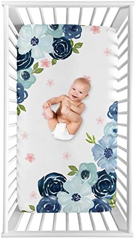Sweet jojo dizajnira mornarsko plava i ružičasta akvarelna cvjetna djevojka ugrađena krevetića beba ili mališanski krevet