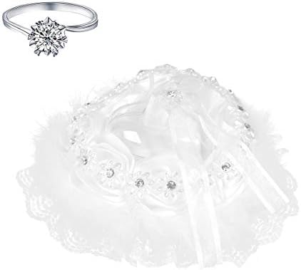 Bijeli jastuk s prstenom u obliku srca, čipkasti jastuk za nošenje prstena, jastuk za bacanje s bijelim vlakom za ceremoniju