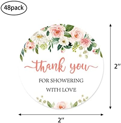 48 komada ružičaste cvjetne naljepnice, cvjetna tema ukrasi za tuširanje za djevojčice, 6 stilova cvjetne zahvalnice naljepnice