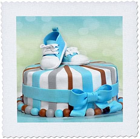 3Drose plava i smeđa torta za tuširanje za bebe s dječjim cipelama za novu bebu - prekrivači kvadrata