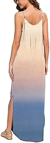Ženske casual maxi haljine ljetni rukavac bez rukava Spagetti Spap Diss gradijent v vrat podijeljen dugačka haljina za plažu