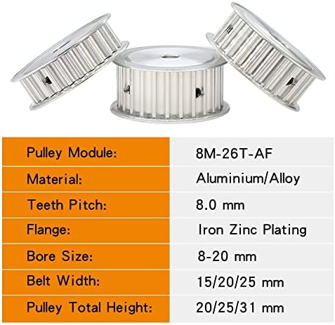 Axwerb Professional 2PCS 8M-26T zupčane remenice, veličina provrta 8/10/12/14/19/2010 mm aluminijski kotači za 8m razvodni