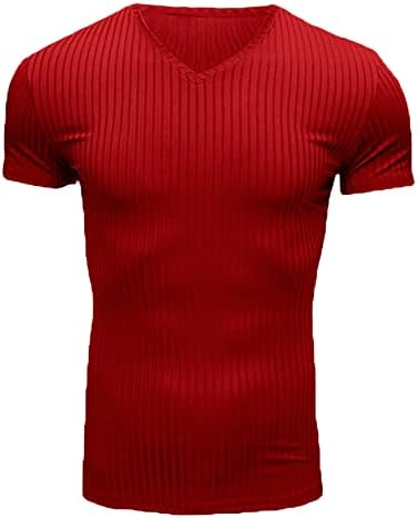 MAIYIFU-GJ MENS kompresija Pletena rastezljiva košulja v vrat bodybuilding trening majice casual modni kratki rukavac