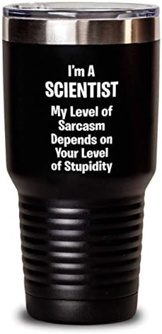 Smiješni znanstvenik crni nehrđajući čelik - moja razina šalice za sarkazam - rođendanski pokloni za kolege, kolege, muškarce,