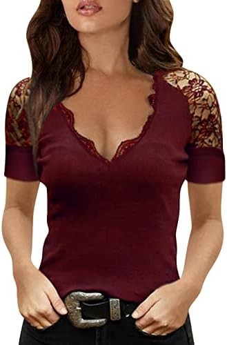 Ženske hladne drhtave vrhove dame cvjetne čipke kratke rukave vitke košulje ljetne kauzalne tunike seksi v vratne bluze majica
