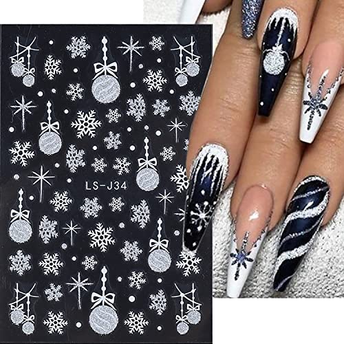 9 PCS božićne naljepnice za nokte za nokte snježne pahuljice naljepnice za nokte 3d samoljepljive sjaje zlato srebrno bijelo