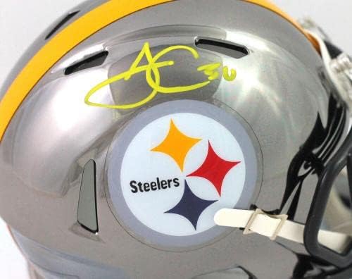 Kromirana mini kaciga Pittsburgh Steelers s autogramom Jamesa Connera-OME-a-NFL Mini kacige s autogramom