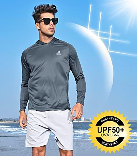 Northyard muški UPF 50+ UV majice za zaštitu od sunca, kapuljača s dugim rukavima SPF Dry Fit lagana za planinarenje plivanja