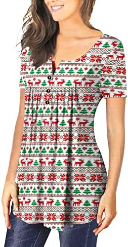 Majice za božićno drvce za žene za žene snježna pahulja grafička tunika gornji dio V vrat bluza majice pulover bluza