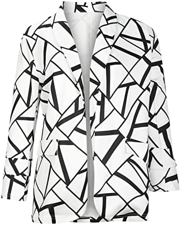 Ženske otvorene front jeseni, modni nepravilni crno -bijela boja bloka Blazer jakna rever casual cardigan