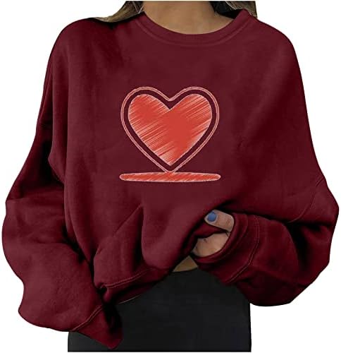 Slatka srčana majica za ženske ležerne košulje dugih rukava valentinovo modni vrhovi labavi fit bluza tunike majice