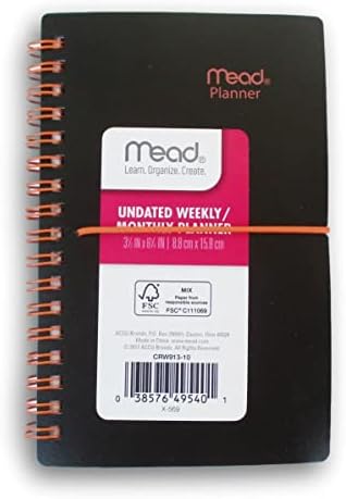 Mead nedatirani tjedni mjesečni mini planer s elastičnim zatvaranjem - 3,5 x 6,5 inča